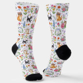 Funny Floral Cats Patterned Crew Socks ソックス (傾斜あり)