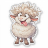 Funny Fluffy Sheep Custom-Cut Vinyl Sticker シール (正面)
