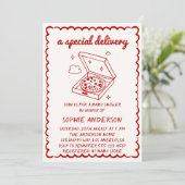 Funny Food A Special Delivery Pizza Baby Shower 招待状 (スタンド正面)