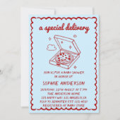 Funny Food A Special Delivery Pizza Baby Shower 招待状 (正面)