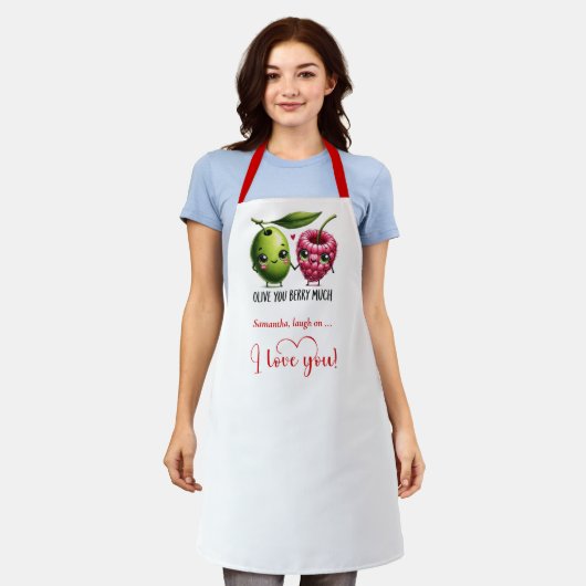 Funny Food Personalized Romantic Love Gift Apron エプロン (着用した状態)