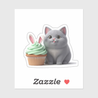 Funny Foodie Cat Eating Easter Bunny Cupcake  シール