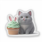 Funny Foodie Cat Eating Easter Bunny Cupcake  シール (正面)