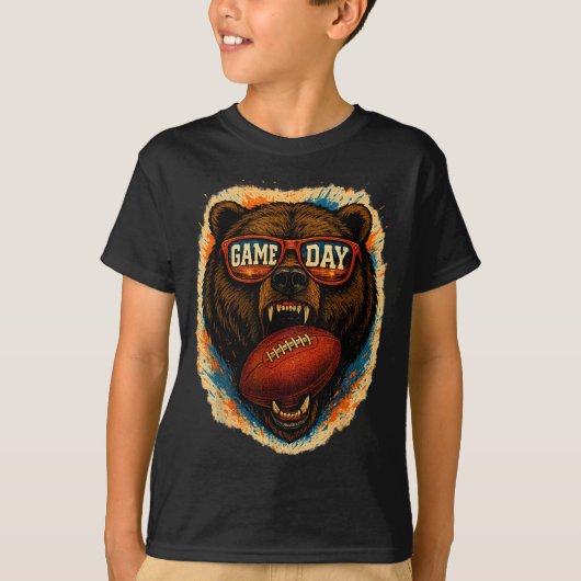 Funny Football Bear With Sungles, Game Day Bear Tシャツ (正面)