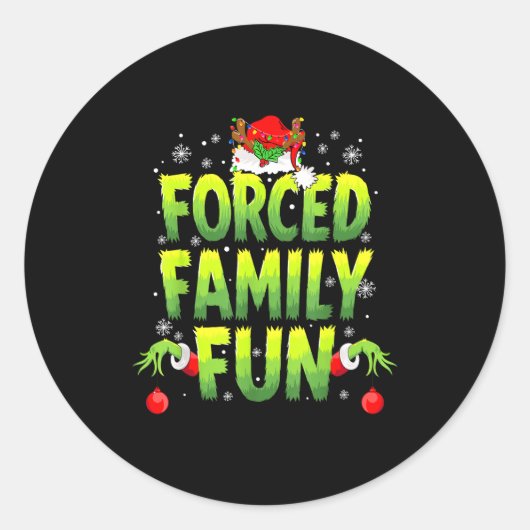 Funny Forced Family Fun Christmas Holiday Men Kids ラウンドシール (正面)