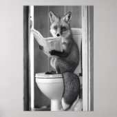 Funny Fox Bathroom Print, Reading Newspaper ポスター (正面)