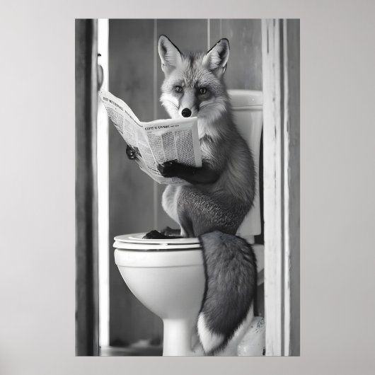 Funny Fox Bathroom Print, Reading Newspaper ポスター (正面)