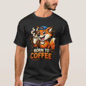 Funny Fox Drinking Coffee Cartoon Design Tシャツ (正面)