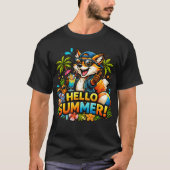 Funny Fox Hello Summer Cartoon Design Tシャツ (正面)