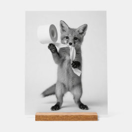 Funny Fox Holding Toilet Paper Minimalist Wildlife アクリルサイン