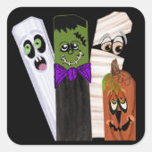 Funny Frankenstein Ghost Pumpkin Invisible Man スクエアシール (正面)
