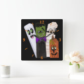 Funny Frankenstein Ghost Pumpkin Invisible Man スクエア壁時計 (ホーム)