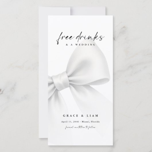 Funny Free Drinks Bow Modern Script Bookmark セーブザデート (正面)