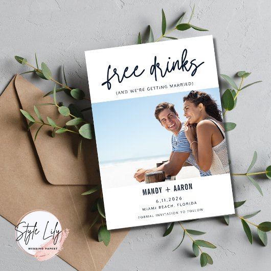 Funny Free Drinks Photo Wedding Save the Date セーブザデート