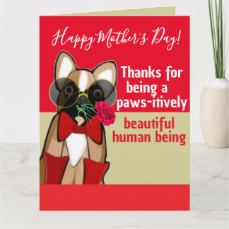 Funny French Bull Dog Mother's Day Rose カード