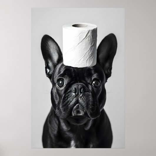 Funny French Bulldog Bathroom Print, Toilet Paper ポスター (正面)