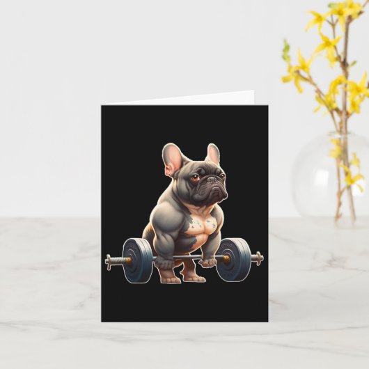 Funny French Bulldog Bodybuilding Gym Frenchie Wei カード (黄色い花)