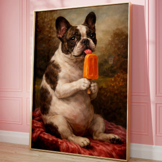 Funny French Bulldog Popsicle Wall Art Print ポスター