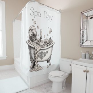 Funny French Bulldog Spa Day Shower Curtain シャワーカーテン
