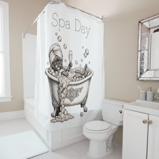Funny French Bulldog Spa Day Shower Curtain シャワーカーテン (インサイチュ)