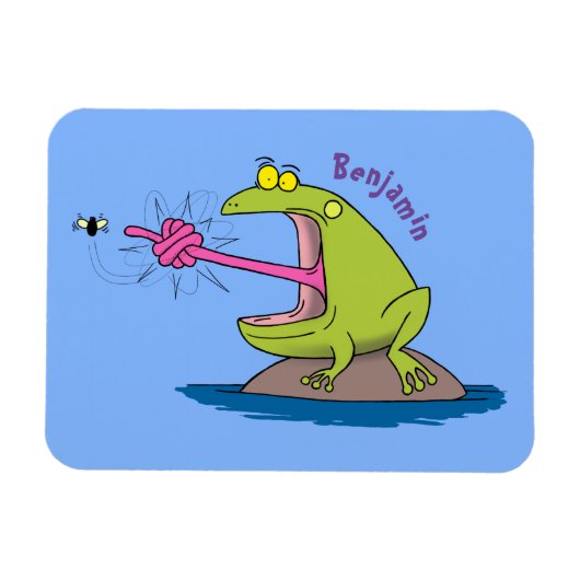 Funny frog and fly cartoon マグネット (横)