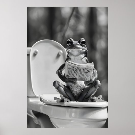 Funny Frog Bathroom Print, Reading Newspaper on ポスター (正面)