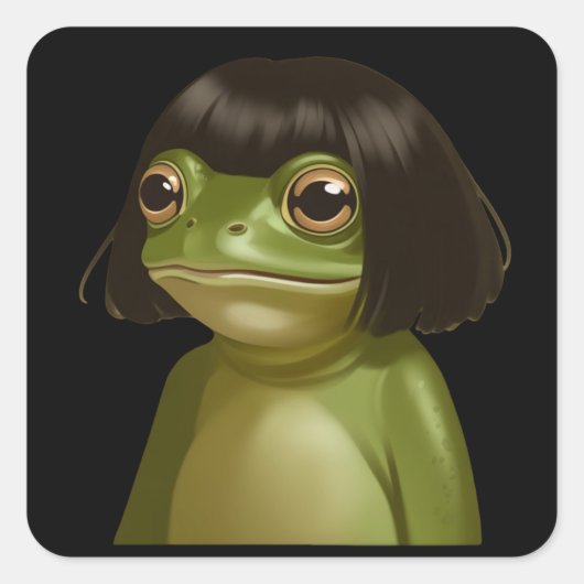 Funny Frog Bob Haircut Meme Frogs Animal Lovers スクエアシール (正面)