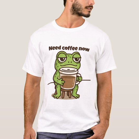 Funny Frog Coffee Meme Cartoon T-shirt Tシャツ (正面)