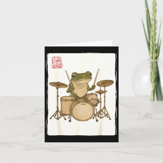 Funny Frog Drum Rock Music Kawaii Japanese カード (正面)