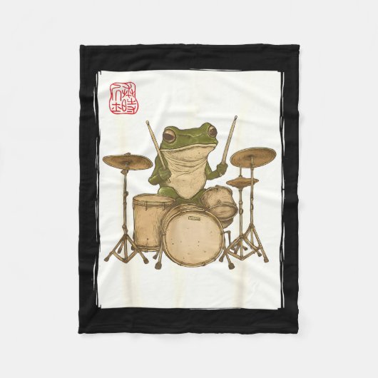 Funny Frog Drum Rock Music Kawaii Japanese  フリースブランケット (正面)