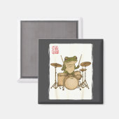 Funny Frog Drum Rock Music Kawaii Japanese  マグネット (正面/裏面)