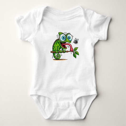 Funny Frog Eating Donut Baby Bodysuit - Cute  ベビーボディスーツ (正面)