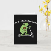 Funny Frog Off To Praise The Lord Meme Quote Funny カード (黄色い花)