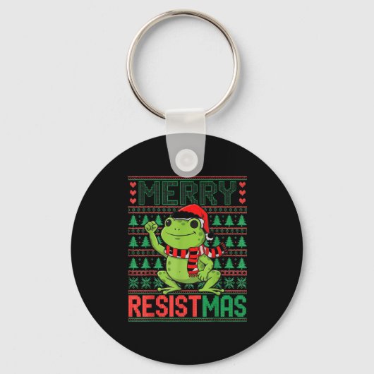 Funny Frog Retro Merry Resistmas Litical Ugly Chri キーホルダー (正面)