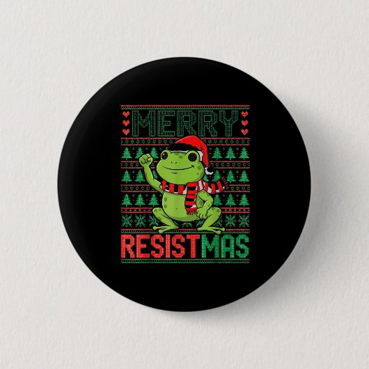 Funny Frog Retro Merry Resistmas Litical Ugly Chri 缶バッジ (正面)