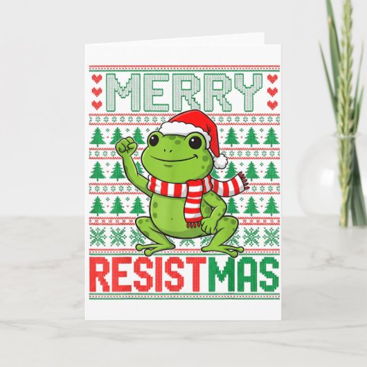 Funny Frog Retro Merry Resistmas Political Ugly Ch カード (正面)
