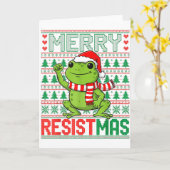 Funny Frog Retro Merry Resistmas Political Ugly Ch カード (黄色い花)