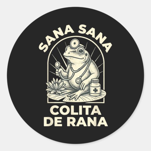 Funny Frog Sana Sana Colita De Rana Cute Mexican N ラウンドシール (正面)