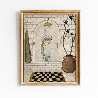 Funny Frog Shower Bathroom Poster ポスター
