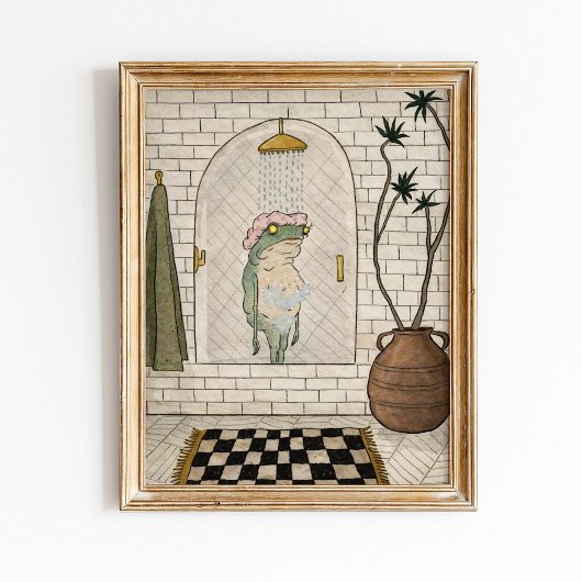 Funny Frog Shower Bathroom Poster ポスター