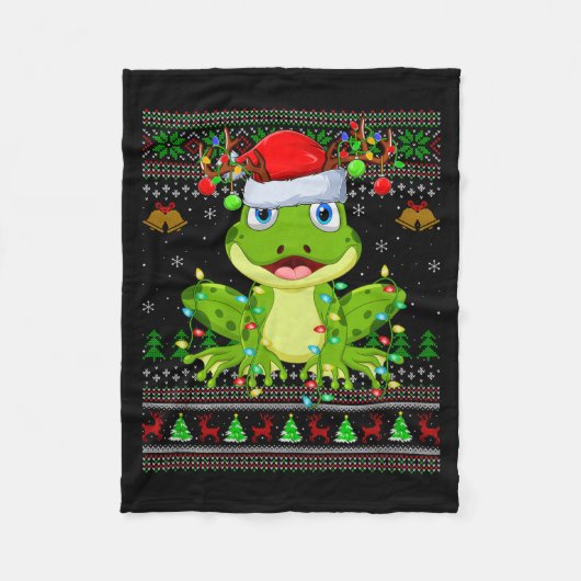 Funny Frog Ugly Christmas Sweaters Holiday Santa C フリースブランケット (正面)
