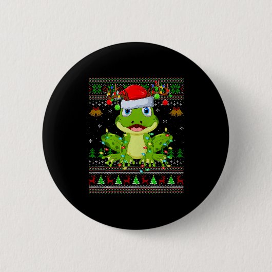 Funny Frog Ugly Christmas Sweaters Holiday Santa C 缶バッジ (正面)