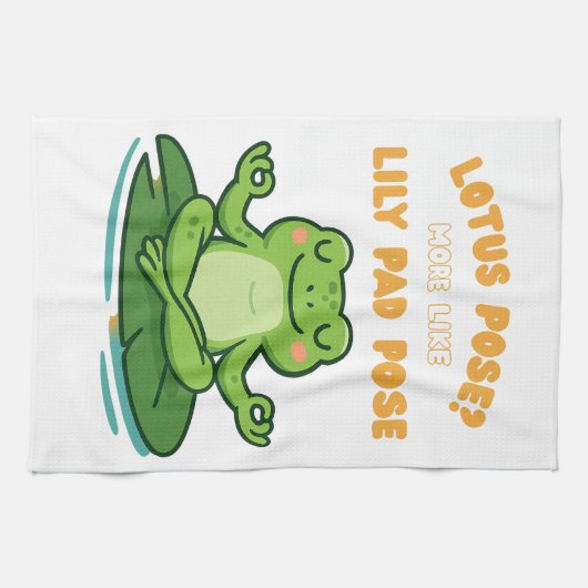 Funny Frog Yoga Cartoon Lotus Lily Pad Pose Design キッチンタオル (横)