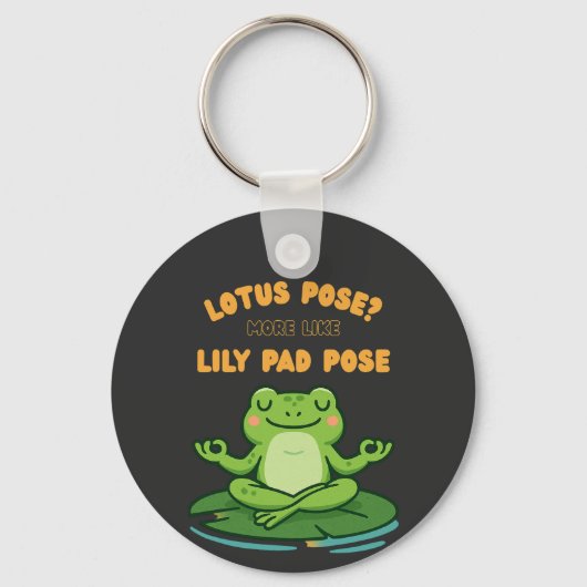 Funny Frog Yoga Cartoon Lotus Lily Pad Pose Design キーホルダー (正面)