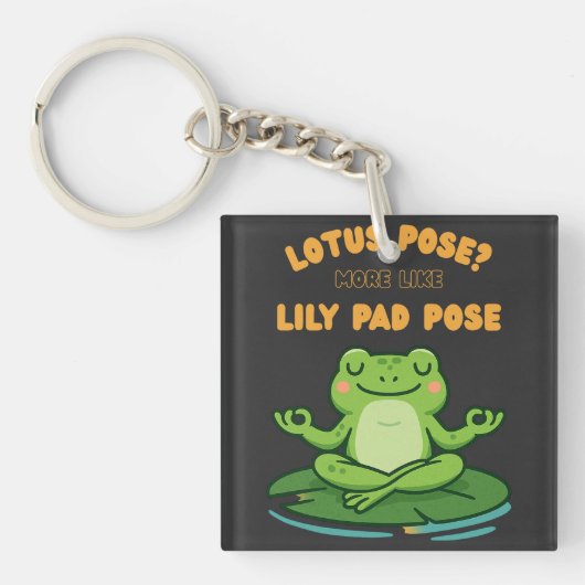 Funny Frog Yoga Cartoon Lotus Lily Pad Pose Design キーホルダー (正面)
