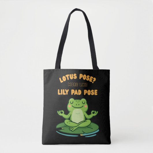 Funny Frog Yoga Cartoon Lotus Lily Pad Pose Design トートバッグ (正面)