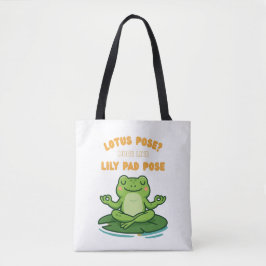 Funny Frog Yoga Cartoon Lotus Lily Pad Pose Design トートバッグ