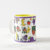 Funny Fruit School Life Seamless Cartoon Pattern ツートーンマグカップ (正面左)