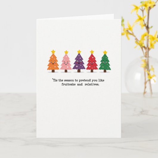 Funny Fruitcake Relatives Christmas Card Quote カード (黄色い花)