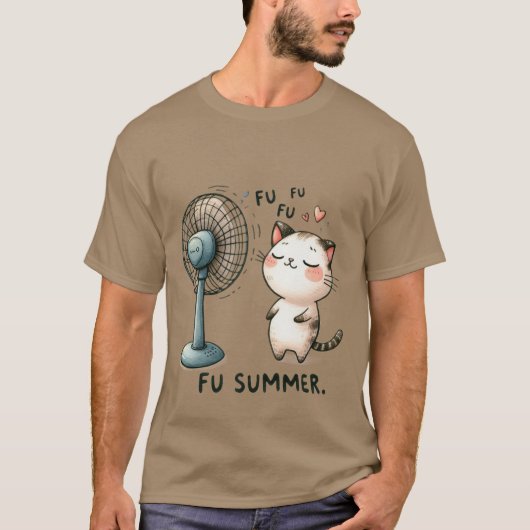 Funny "FU Summer" Cute Cat Cooling Fan ✨☀️🐈 Tシャツ (正面)